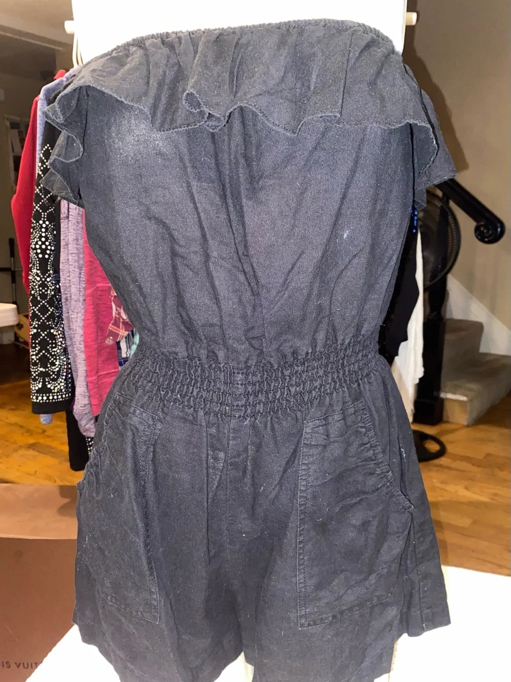 Black Strapless Ruffle Romper - Picture 2 of 6